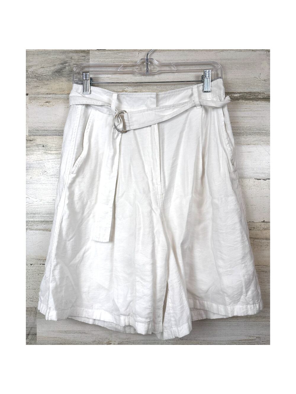 French Connection Womens 8 White Belted Dress Shorts Lightweight Viscose Casual